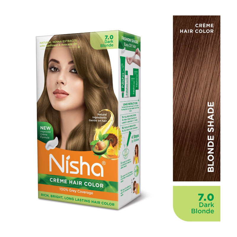 Nisha Creme Hair Color for Women and Men - Dark Blonde, 120gm, Long-lasting, 100% Grey Coverage Permanent Hair Colour-1